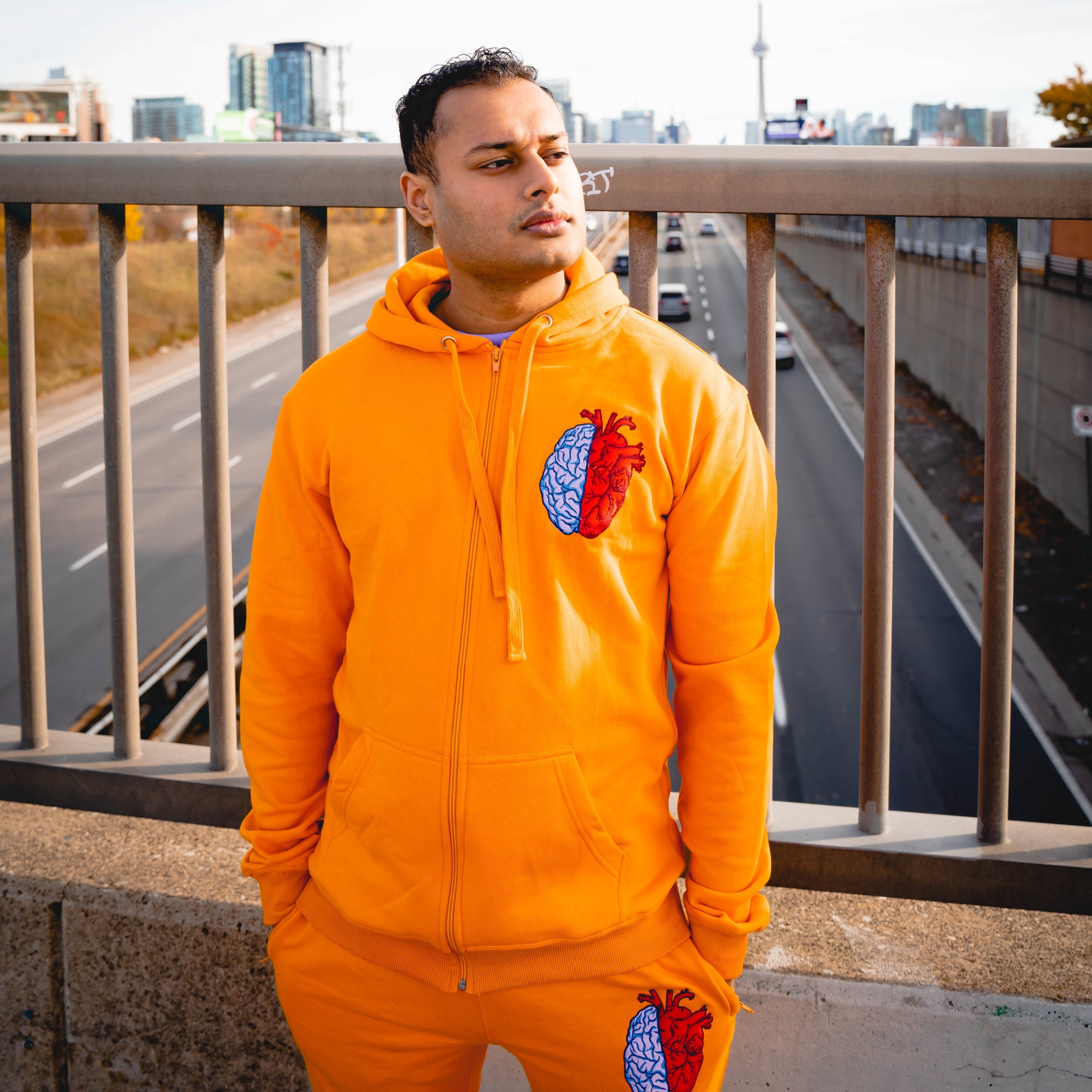Orange Half Heart, Half Brain Tracksuit, Comfy & Soft!